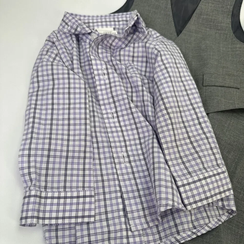 Van Heusen Baby Boy Shirt Vest Pants Tie Outfit 12 Month Gray Purple
